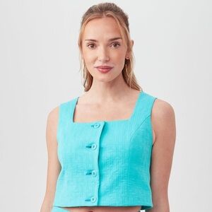 NWT Trina Turk Size 12 Refreshment 2 Top Teal Blue Sleeveless Button Front